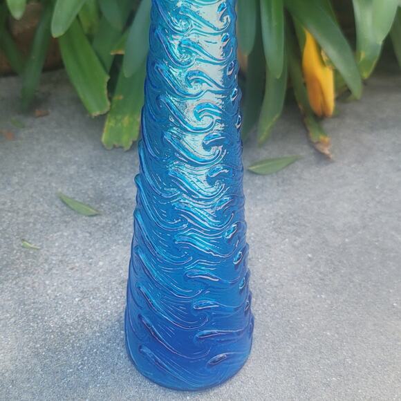 Vtg Empoli Italian MCM Blue Wave Art Glass Genie Bottle Decanter - Picture 3 of 4